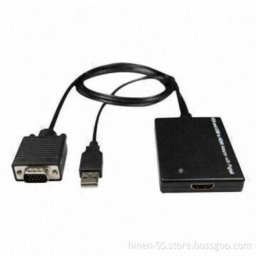 VGA and USB to HDMI adapter with pigtail, supports common VGA video resolutions